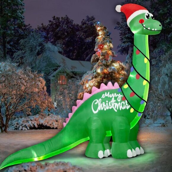 🆕10FT Christmas Inflatables Big Green Dinosaur LED Yard Outdoor Decorations - Picture 1 of 7